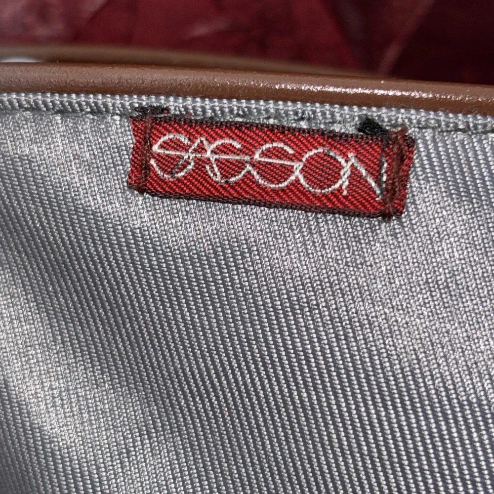 Vintage 1980s‎ Sasson Large Capacity Travel Bag Gray Nylon Brown Leather Piping